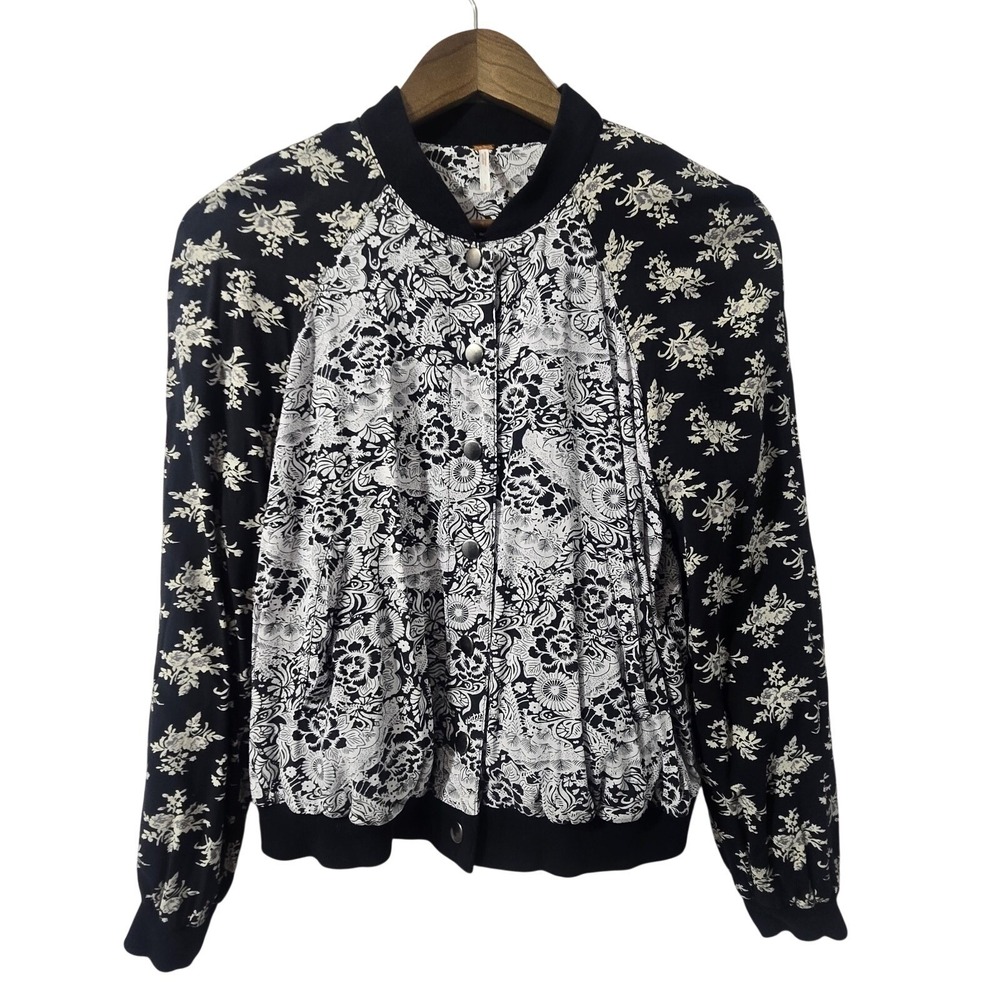 Free People Floral Print Bomber Jacket, Small